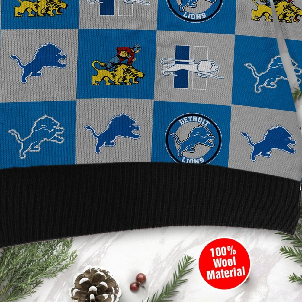 Detroit Lions Logo Checkered Flannel Design Ugly Christmas Sweater, Perfect Holiday Gift - Image 4