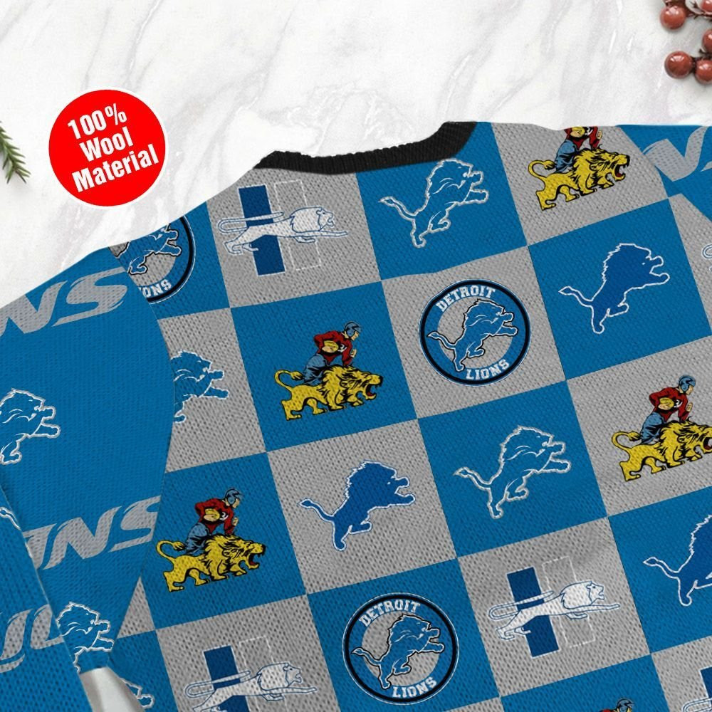 Detroit Lions Logo Checkered Flannel Design Ugly Christmas Sweater, Perfect Holiday Gift - Image 5