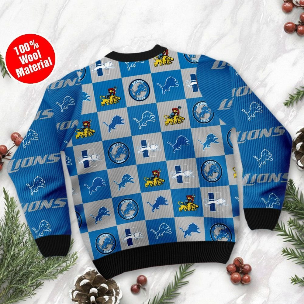 Detroit Lions Logo Checkered Flannel Design Ugly Christmas Sweater, Perfect Holiday Gift - Image 3