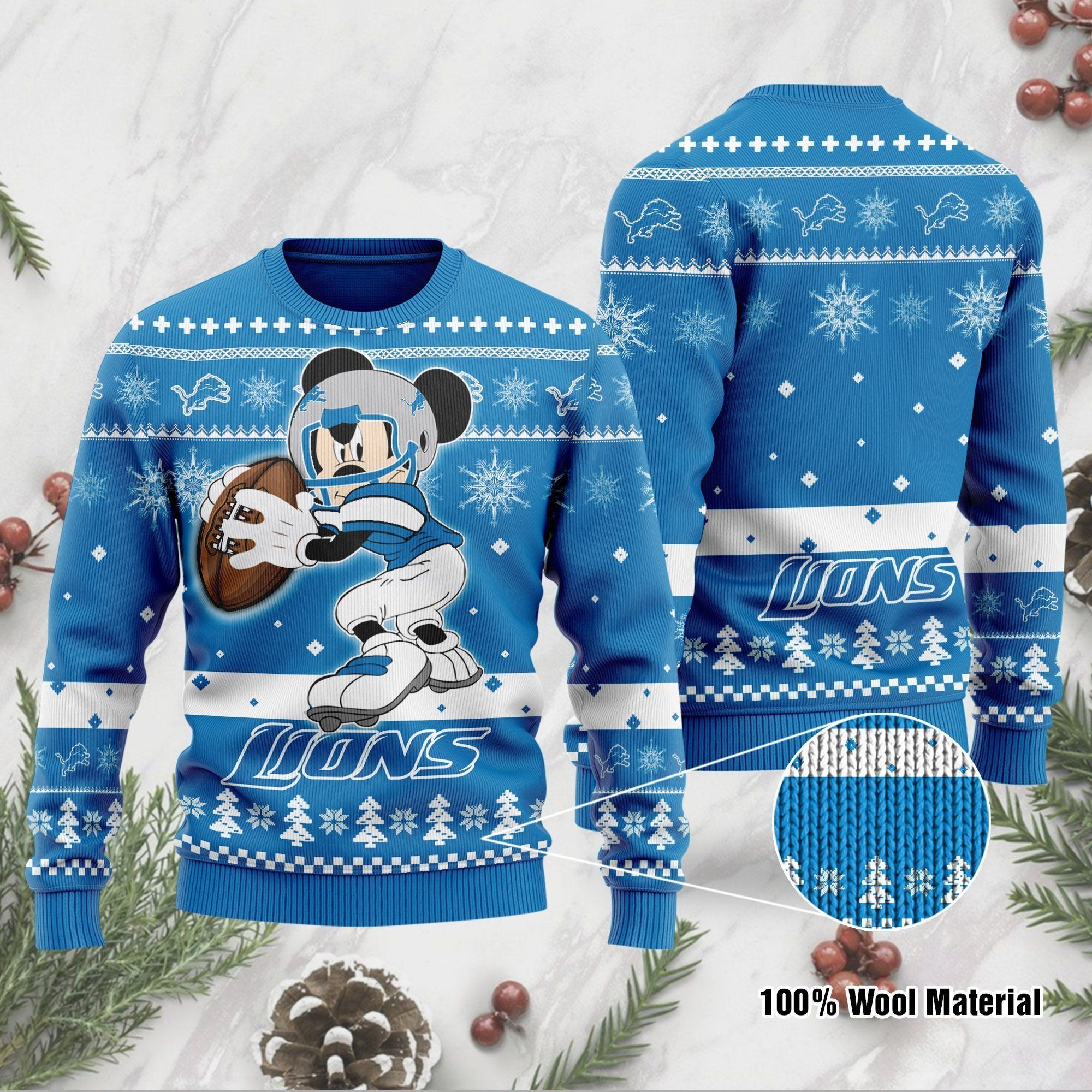 Detroit Lions Mickey Mouse Funny Ugly Christmas Sweater Holiday Xmas Party Men Women Plus Size