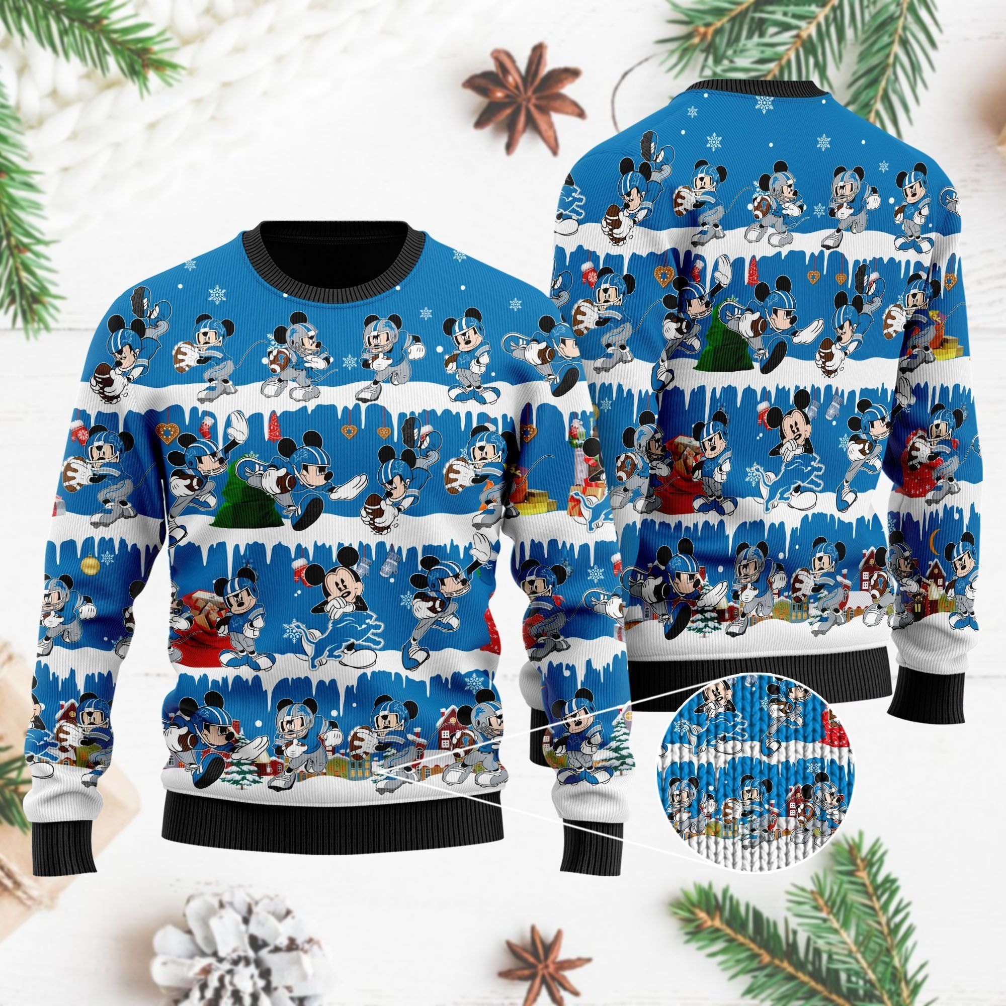 Detroit Lions Mickey NFL American Football Ugly Christmas Sweater