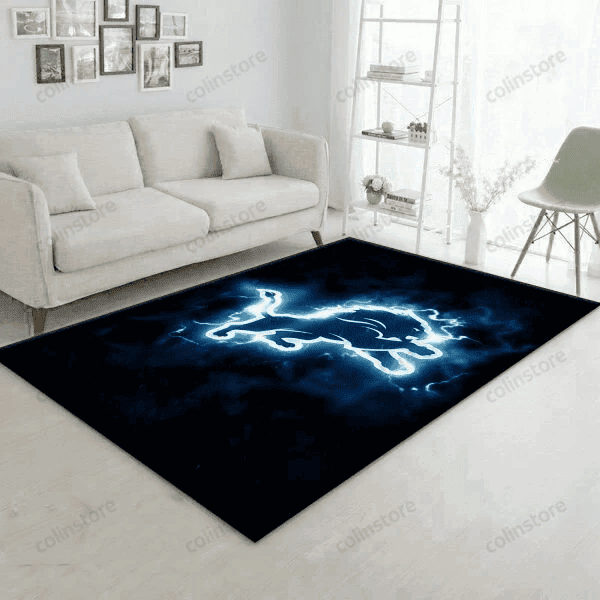 Detroit Lions Neon 3D Rectangle Area Rug – Full Print Carpet For Living Room & Bedroom Home Decor