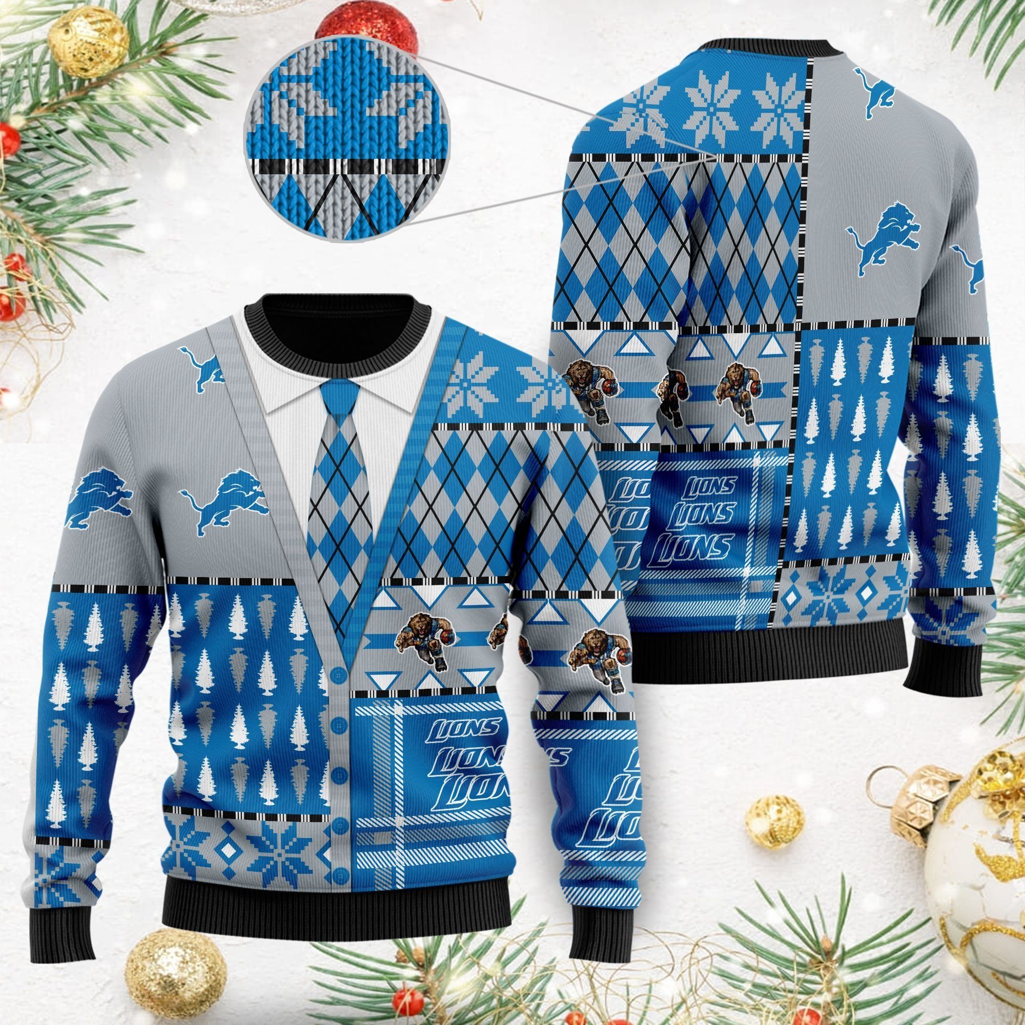 Detroit Lions NFL American Football Team Cardigan Style 3D Men And Women Ugly Christmas Sweater For Sport Lovers On Christmas Days
