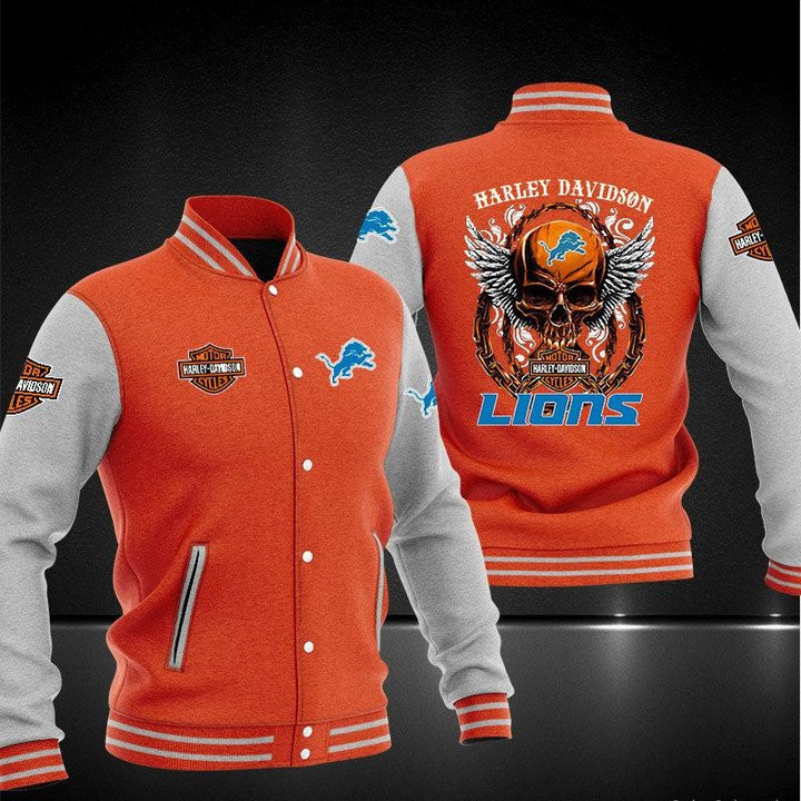Detroit Lions Orange Skull Varsity Baseball Jacket for Men & Women | NFL Team Fan Gift