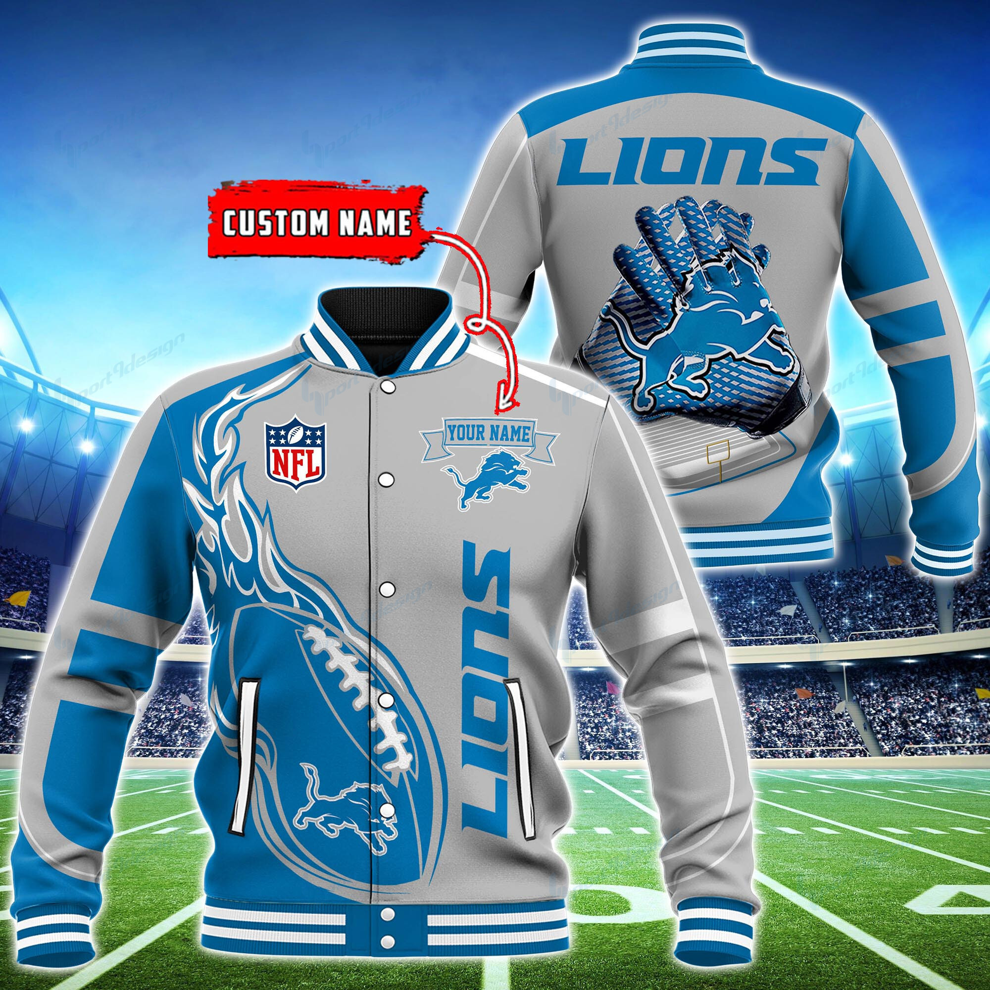 Detroit Lions Personalized Baseball Jacket for Men & Women | NFL Team Fan Gift