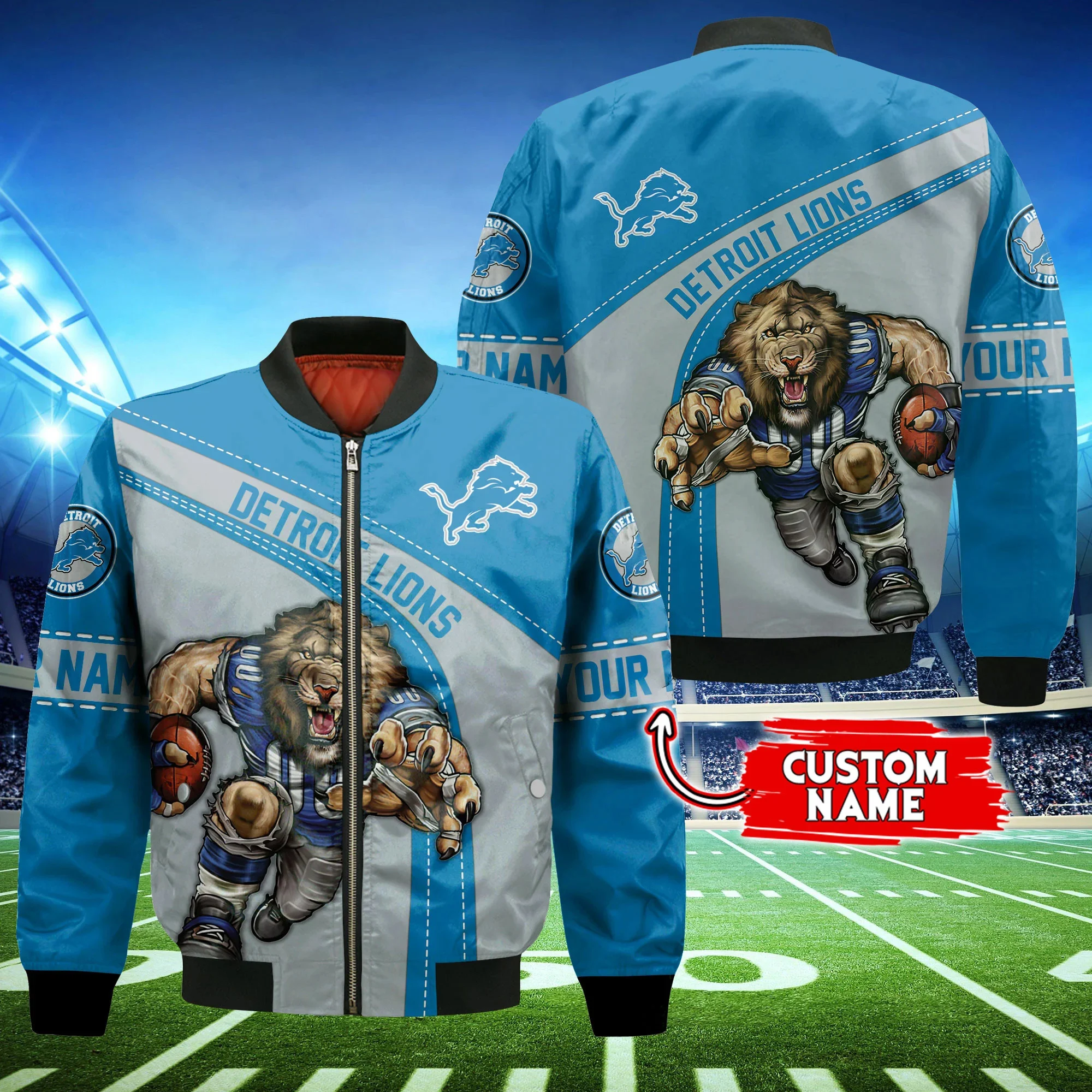 Detroit Lions Personalized Thick Bomber Jacket | NFL Team Jacket for Men & Women | Football Fan Gift