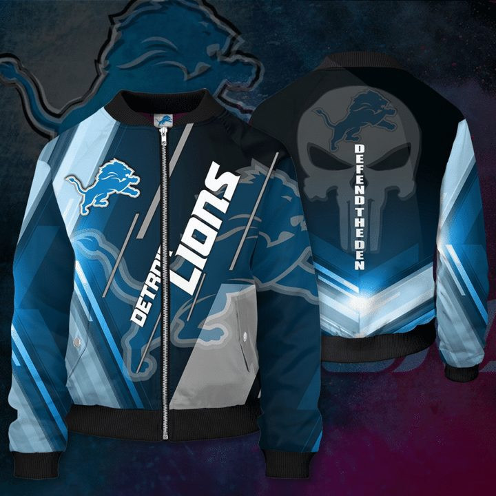 Detroit Lions Punisher Skull Bomber Jacket | NFL Team Jacket for Men & Women | Football Fan Gift