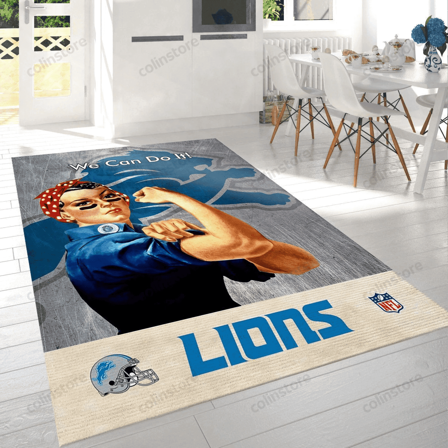 Detroit Lions Rectangle Area Rug – Full Print Carpet For Living Room & Bedroom Home Decor