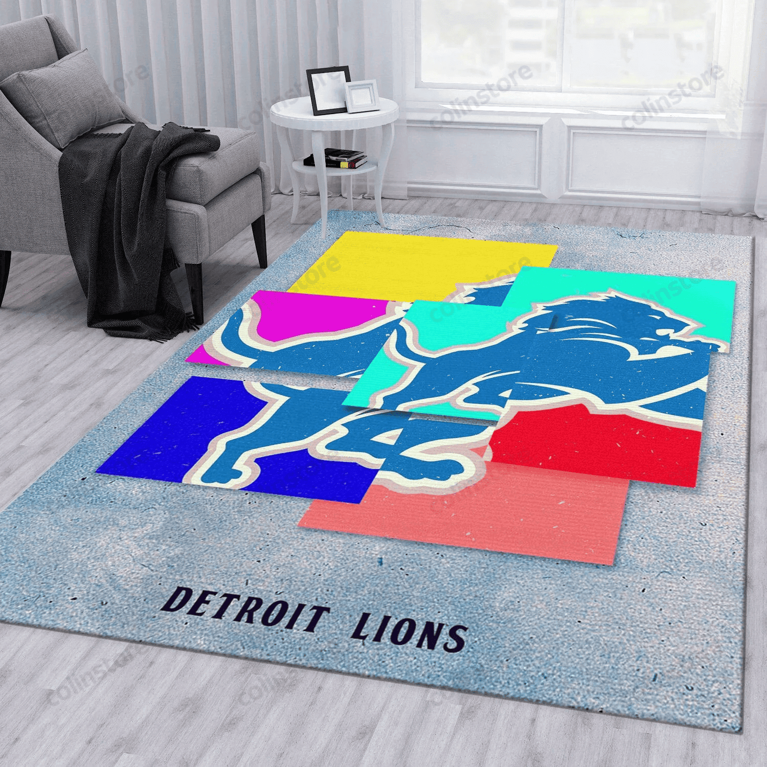 Detroit Lions Rectangle Area Rug – Full Print Carpet For Living Room & Bedroom Home Decor