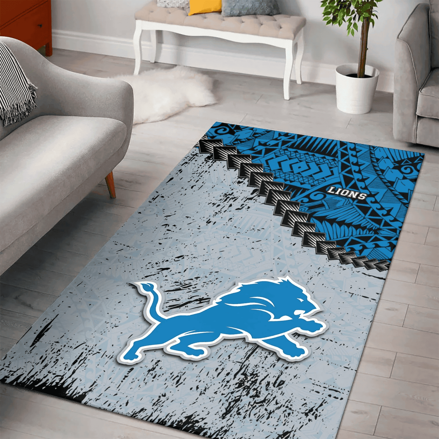 Detroit Lions Rectangle Area Rug – Full Print Carpet For Living Room & Bedroom Home Decor