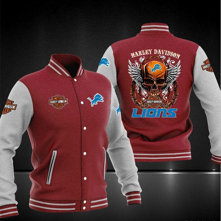 Detroit Lions Red Skull Varsity Baseball Jacket for Men & Women | NFL Team Fan Gift