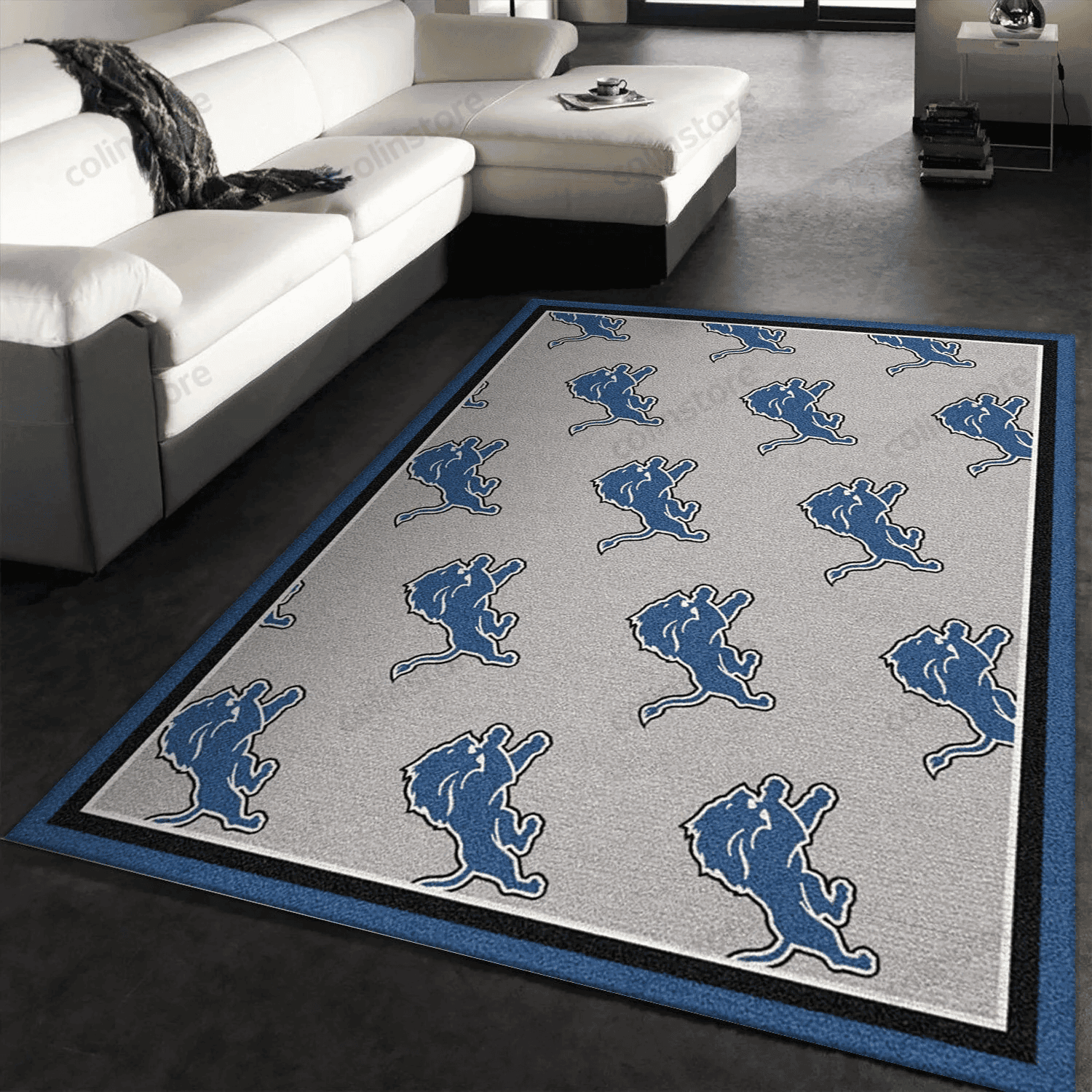 Detroit Lions Repeat Rug Team Rectangle Area Rug – Full Print Carpet For Living Room & Bedroom Home Decor