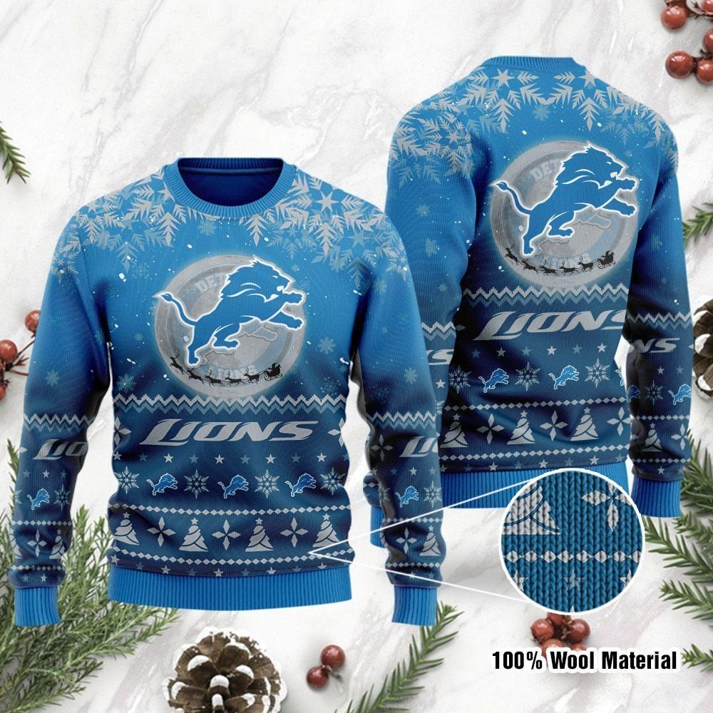 Detroit Lions Santa Claus In The Moon Ugly Christmas Sweater Holiday Party For Men Women