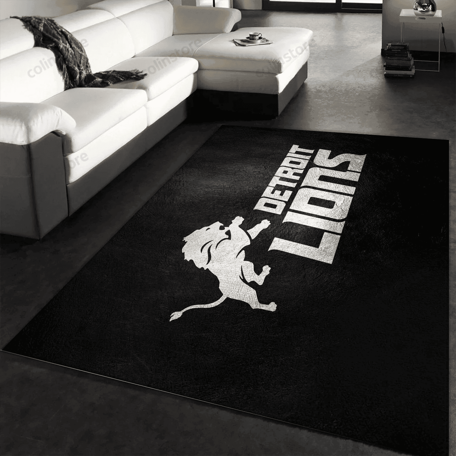 Detroit Lions Silver Rectangle Area Rug – Full Print Carpet For Living Room & Bedroom Home Decor
