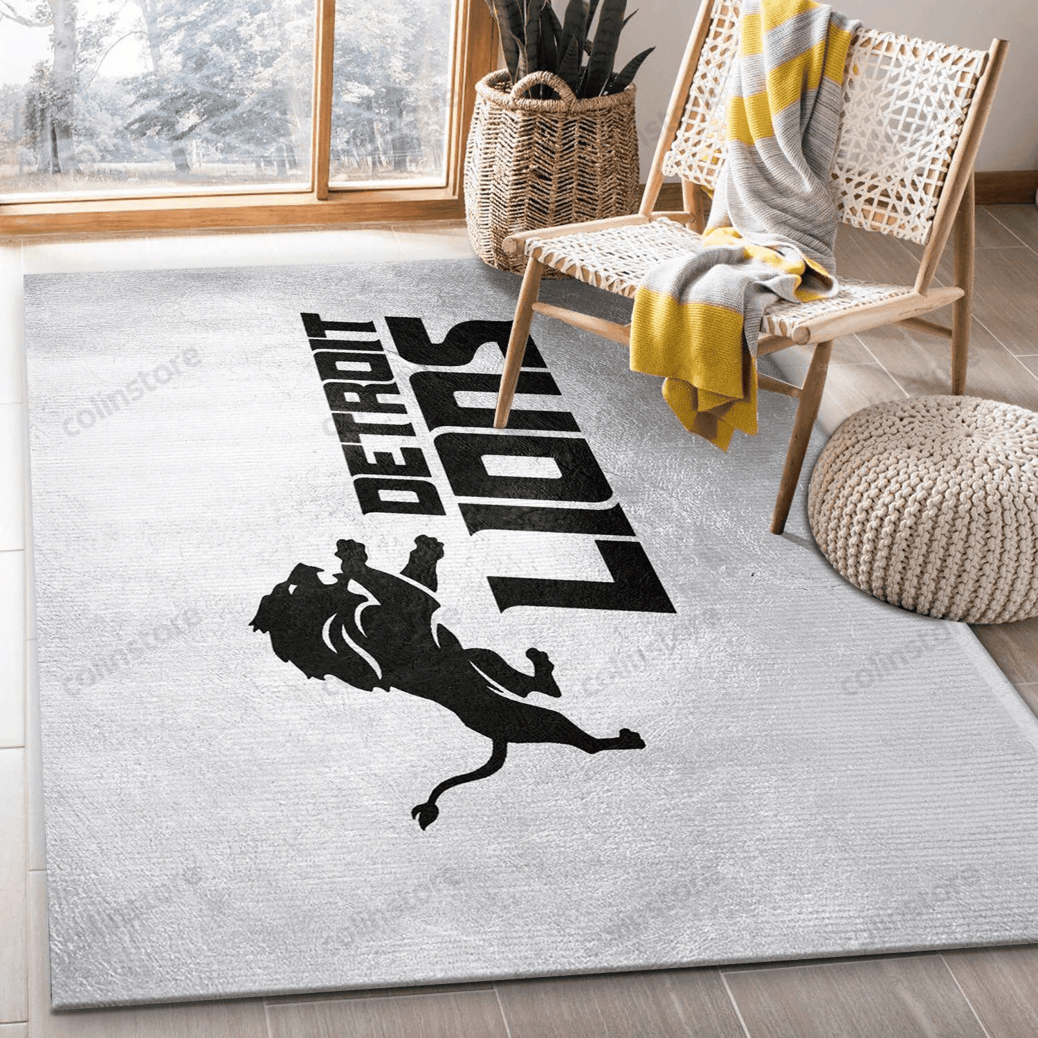 Detroit Lions Silver Team Logos Rectangle Area Rug – Full Print Carpet For Living Room & Bedroom Home Decor