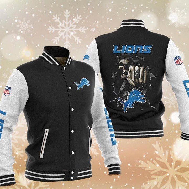 Detroit Lions Skull Varsity Baseball Jacket for Men & Women | NFL Team Fan Gift