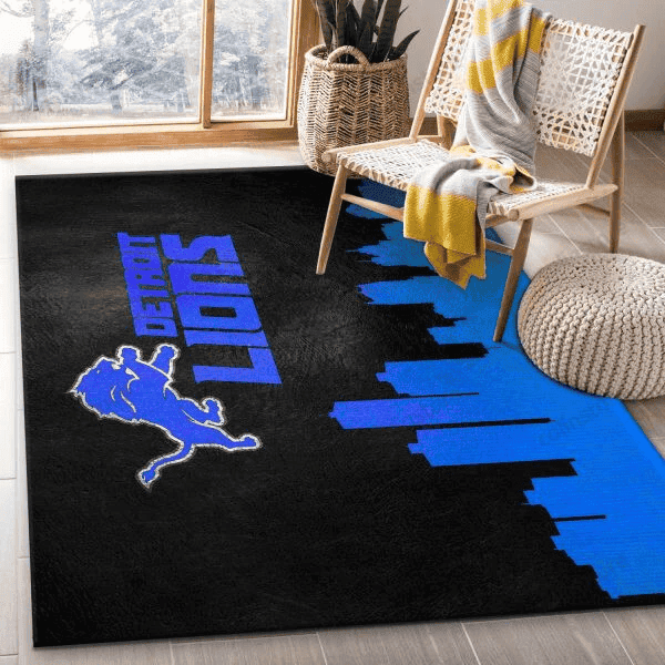 Detroit Lions Skyline 3D Rectangle Area Rug – Full Print Carpet For Living Room & Bedroom Home Decor