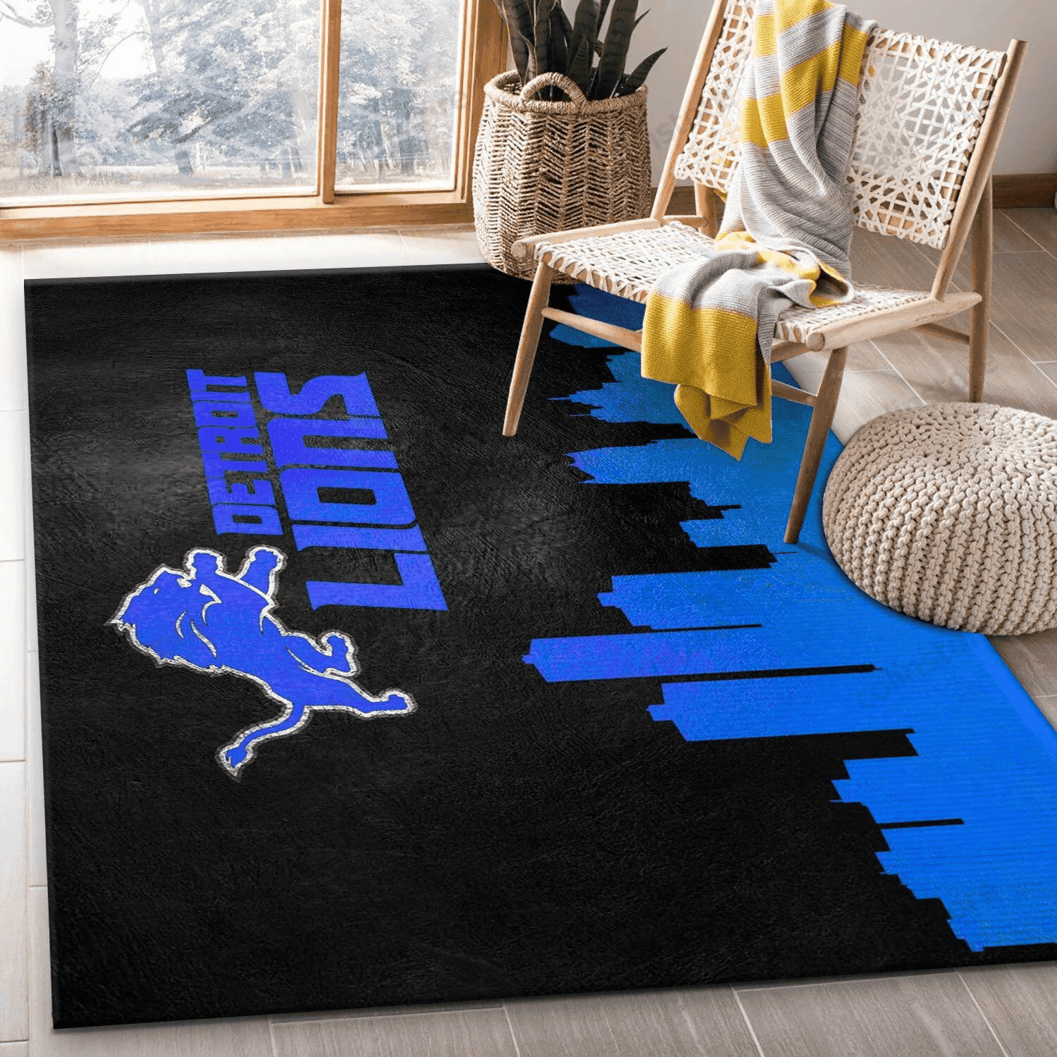 Detroit Lions Skyline Rectangle Area Rug – Full Print Carpet For Living Room & Bedroom Home Decor
