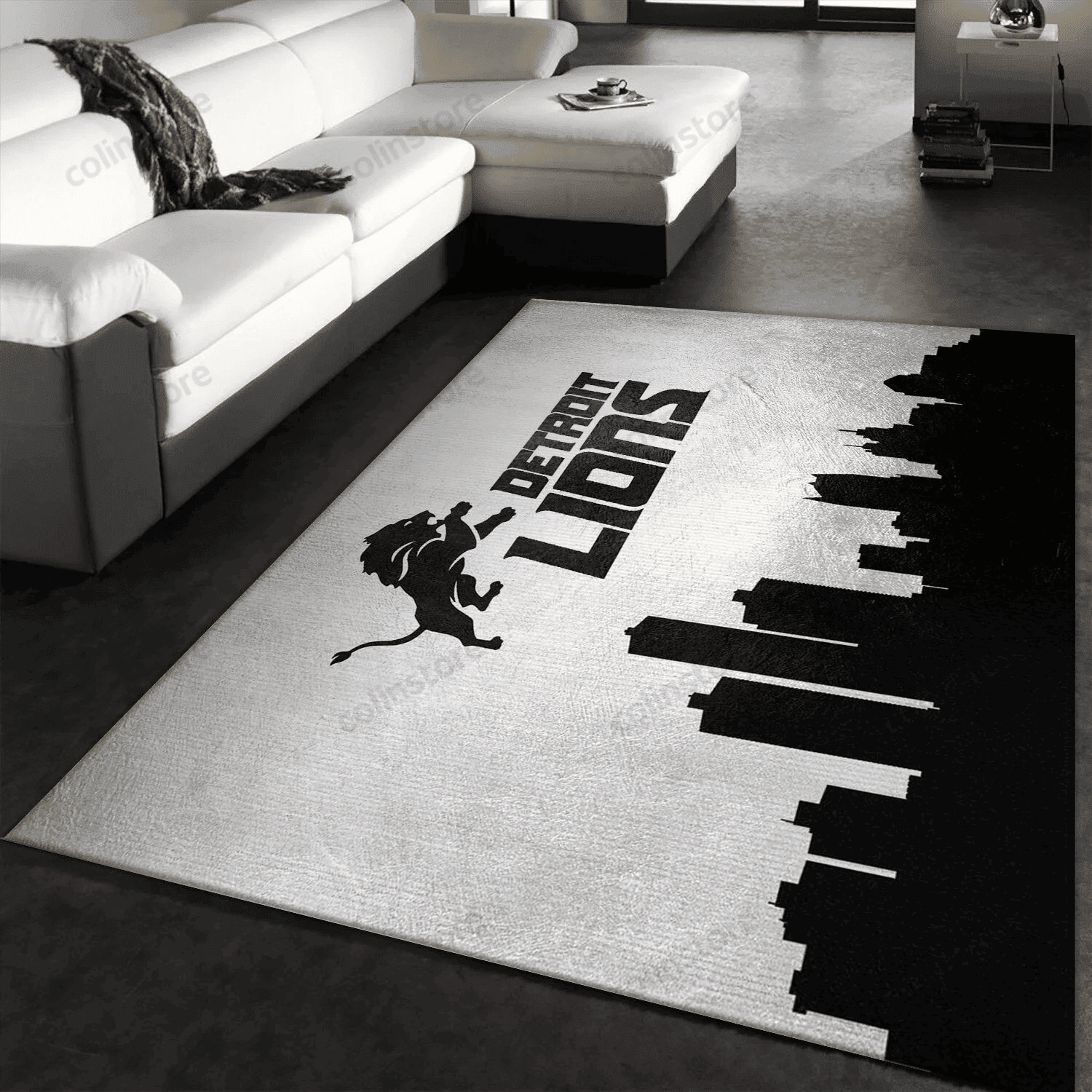 Detroit Lions Skyline Rectangle Area Rug – Full Print Carpet For Living Room & Bedroom Home Decor