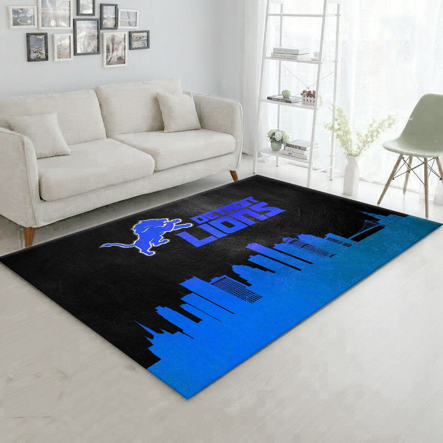 Detroit Lions Skyline Rectangle Area Rug – Full Print Carpet For Living Room & Bedroom Home Decor