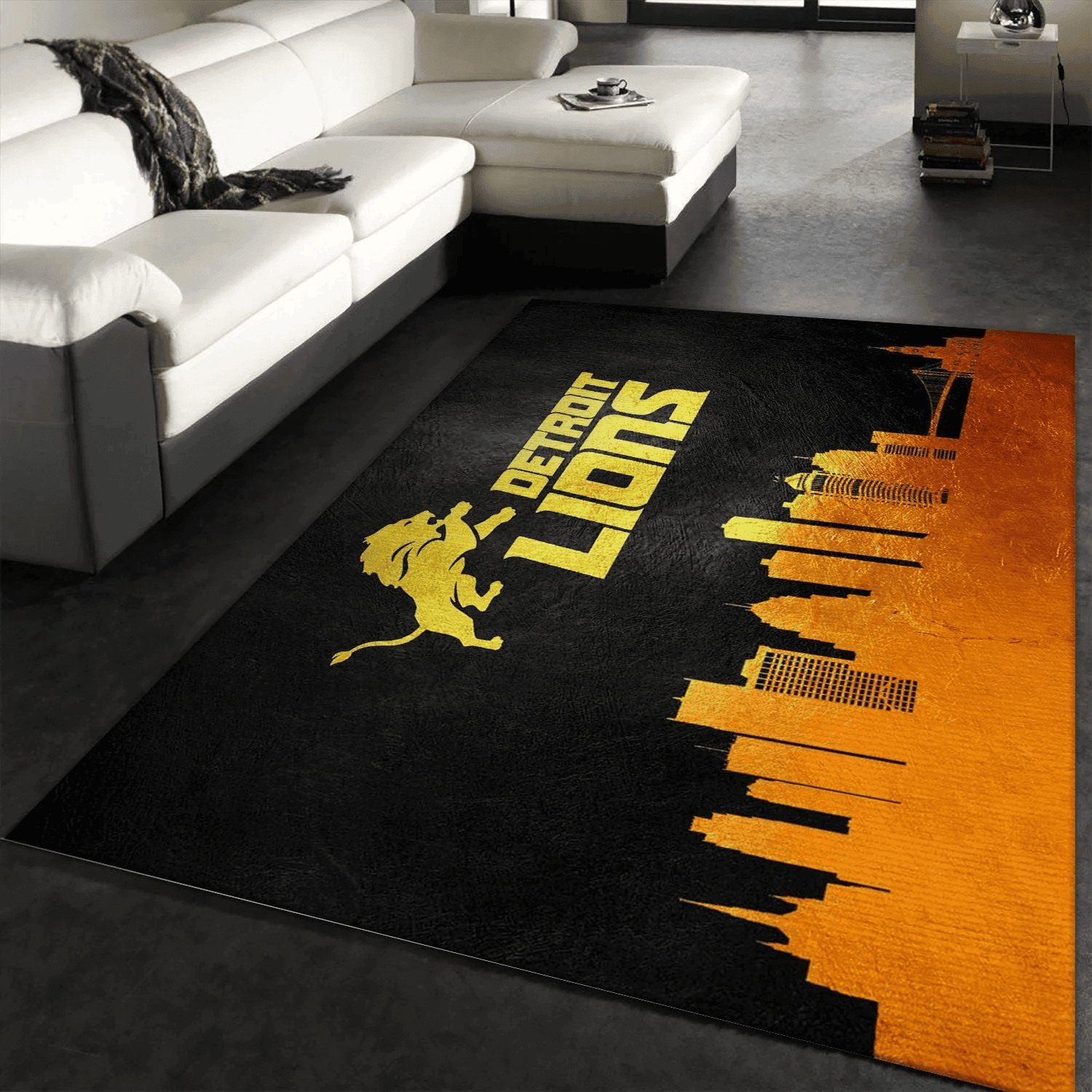 Detroit Lions Skyline Rectangle Area Rug – Full Print Carpet For Living Room & Bedroom Home Decor