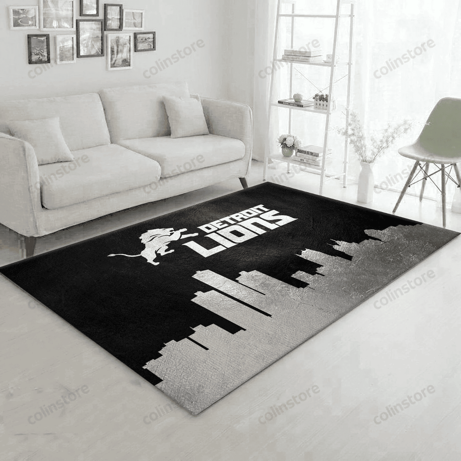 Detroit Lions Skyline Rectangle Area Rug – Full Print Carpet For Living Room & Bedroom Home Decor