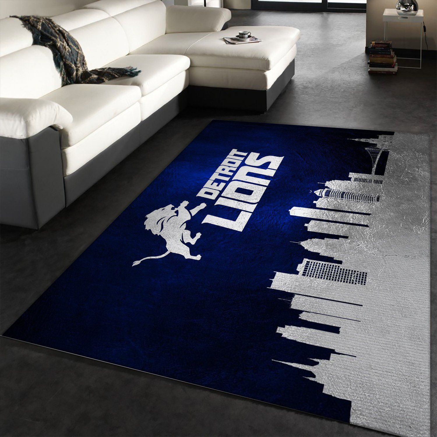 Detroit Lions Skyline Team Logos Rectangle Area Rug – Full Print Carpet For Living Room & Bedroom Home Decor