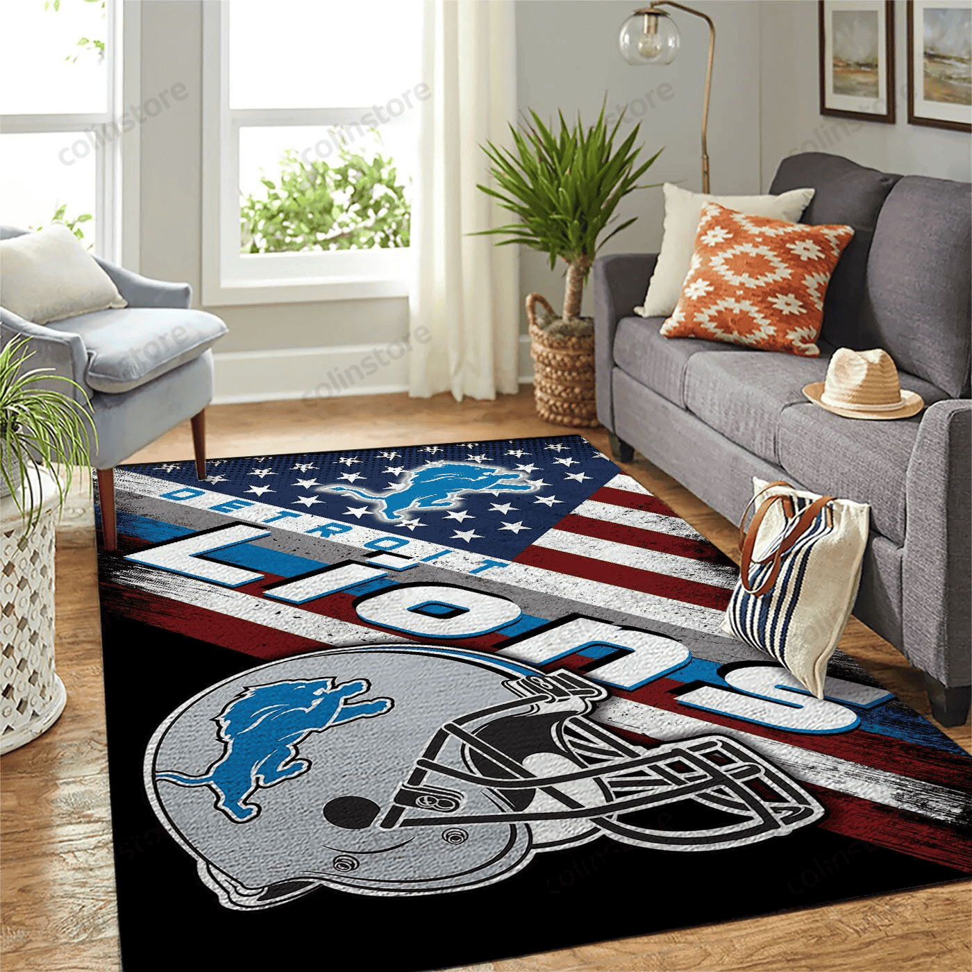 Detroit Lions Team Logo American Rectangle Area Rug – Full Print Carpet For Living Room & Bedroom Home Decor