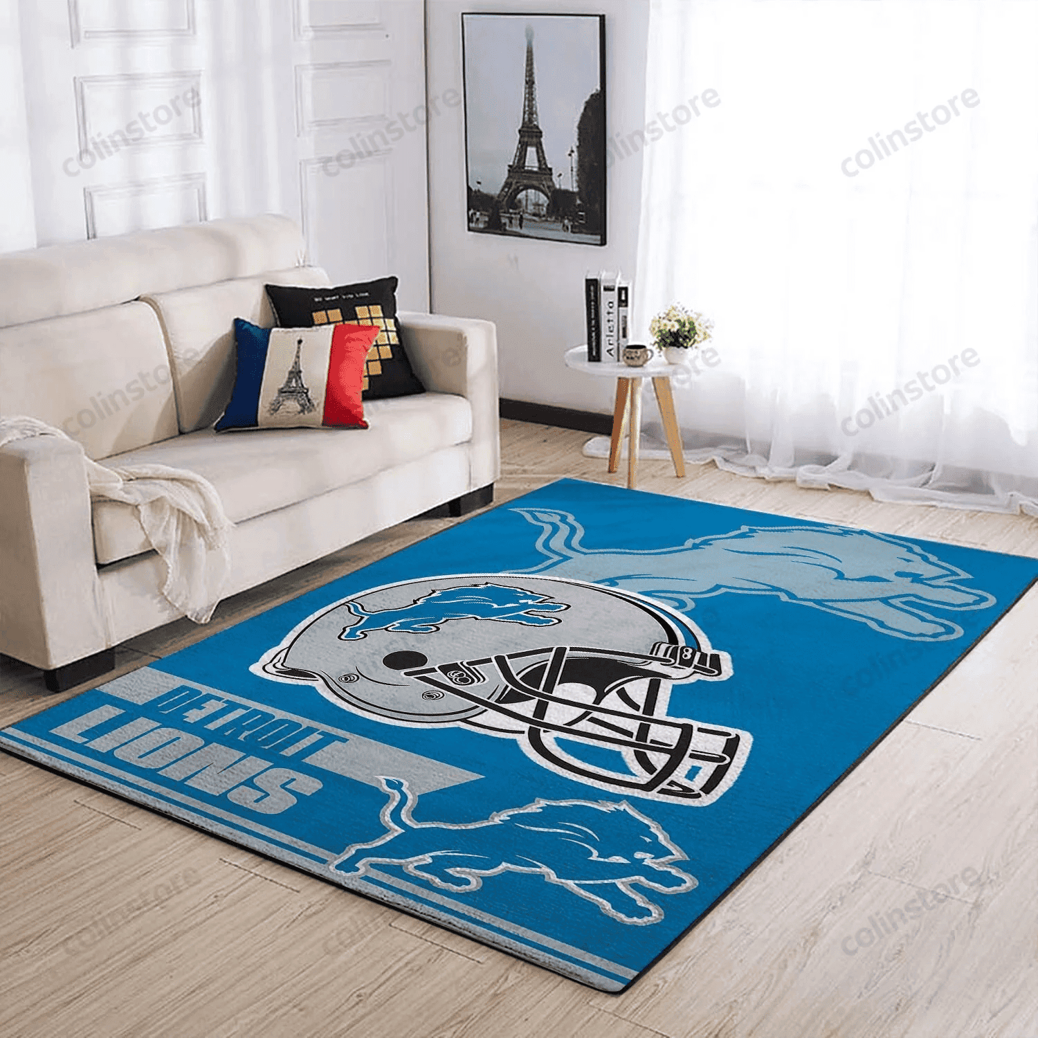 Detroit Lions Team Logo Helmet Rectangle Area Rug – Full Print Carpet For Living Room & Bedroom Home Decor