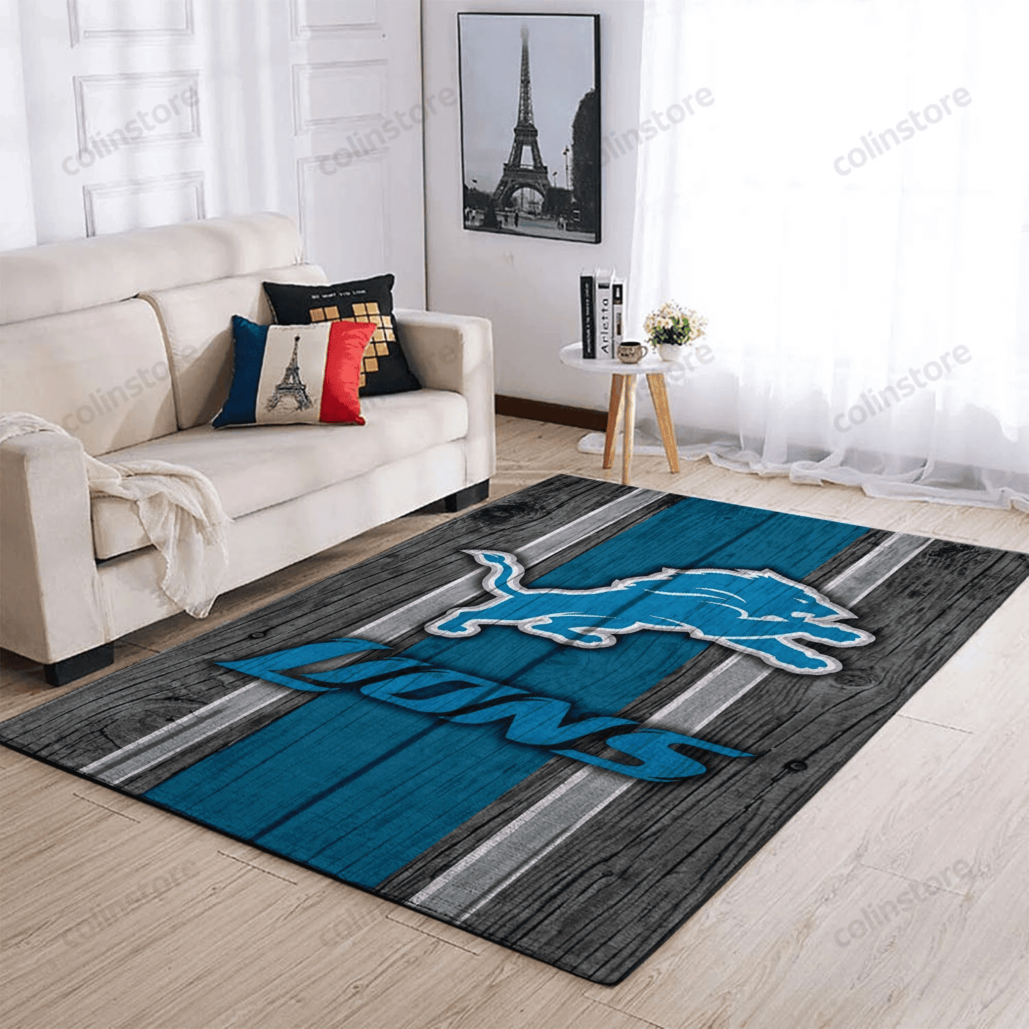 Detroit Lions Team Logo Rectangle Area Rug – Full Print Carpet For Living Room & Bedroom Home Decor
