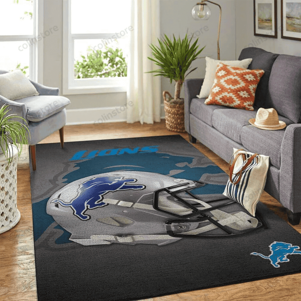 Detroit Lions Team Logo Rectangle Area Rug – Full Print Carpet For Living Room & Bedroom Home Decor
