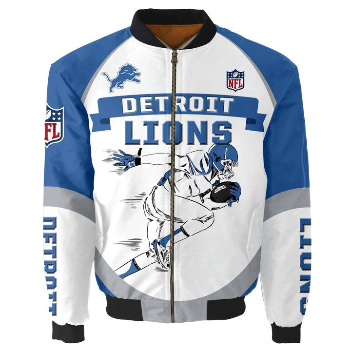 Detroit Lions White Blue Bomber Jacket | NFL Team Jacket for Men & Women | Football Fan Gift