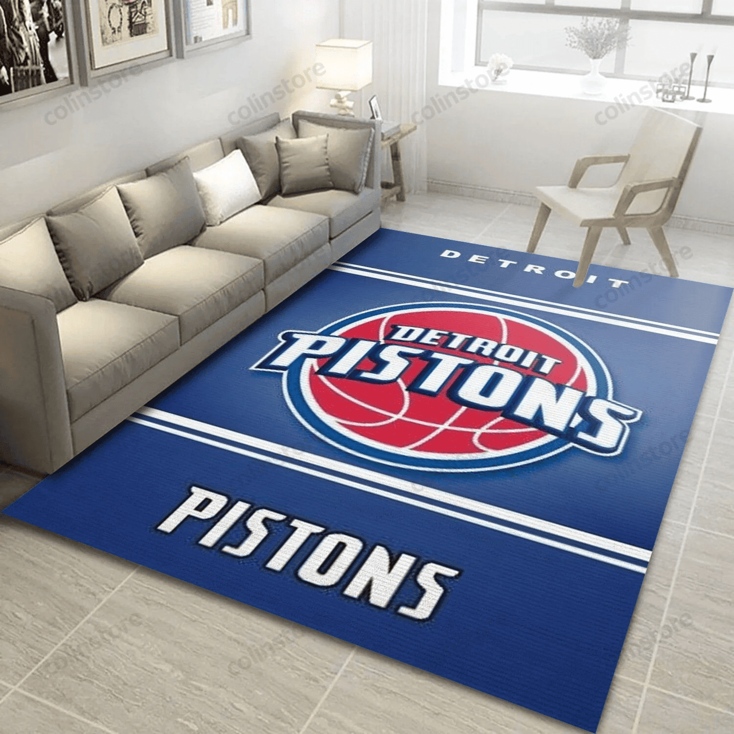 Detroit Pistons Logo Team Rectangle Area Rug – Full Print Carpet For Living Room & Bedroom Home Decor