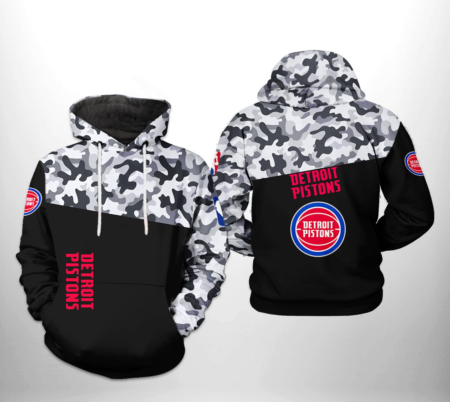 Detroit Pistons NBA Camo Veteran Team 3D All Over Print Hoodie & Zip Hoodie