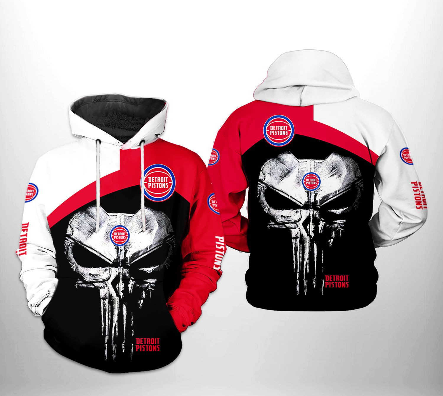 Detroit Pistons NBA Skull Punisher Team 3D All Over Print Hoodie & Zip Hoodie