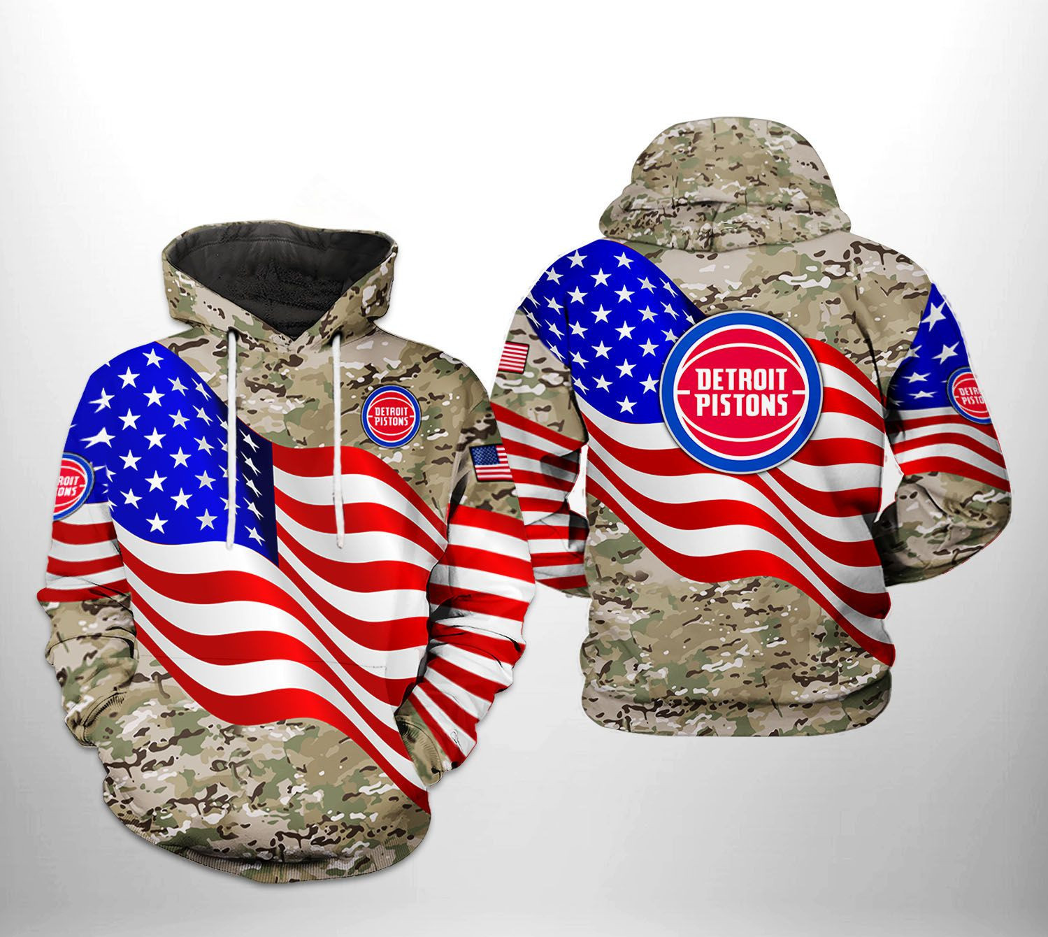 Detroit Pistons NBA US Flag Camo Veteran Team 3D All Over Print Hoodie & Zip Hoodie