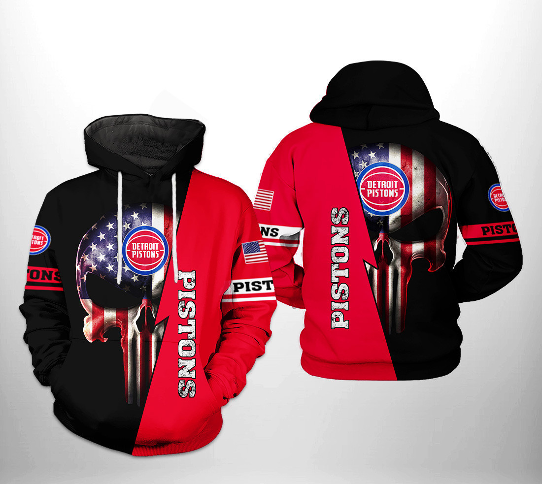 Detroit Pistons NBA US Flag Skull Team 3D All Over Print Hoodie & Zip Hoodie