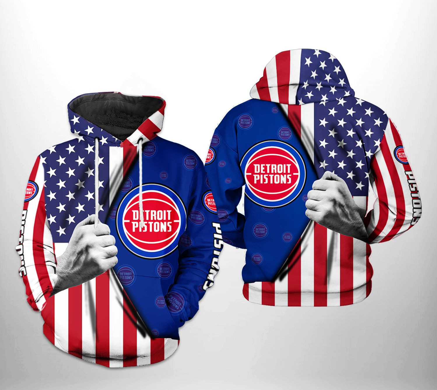 Detroit Pistons NBA US Flag Team 3D All Over Print Hoodie & Zip Hoodie