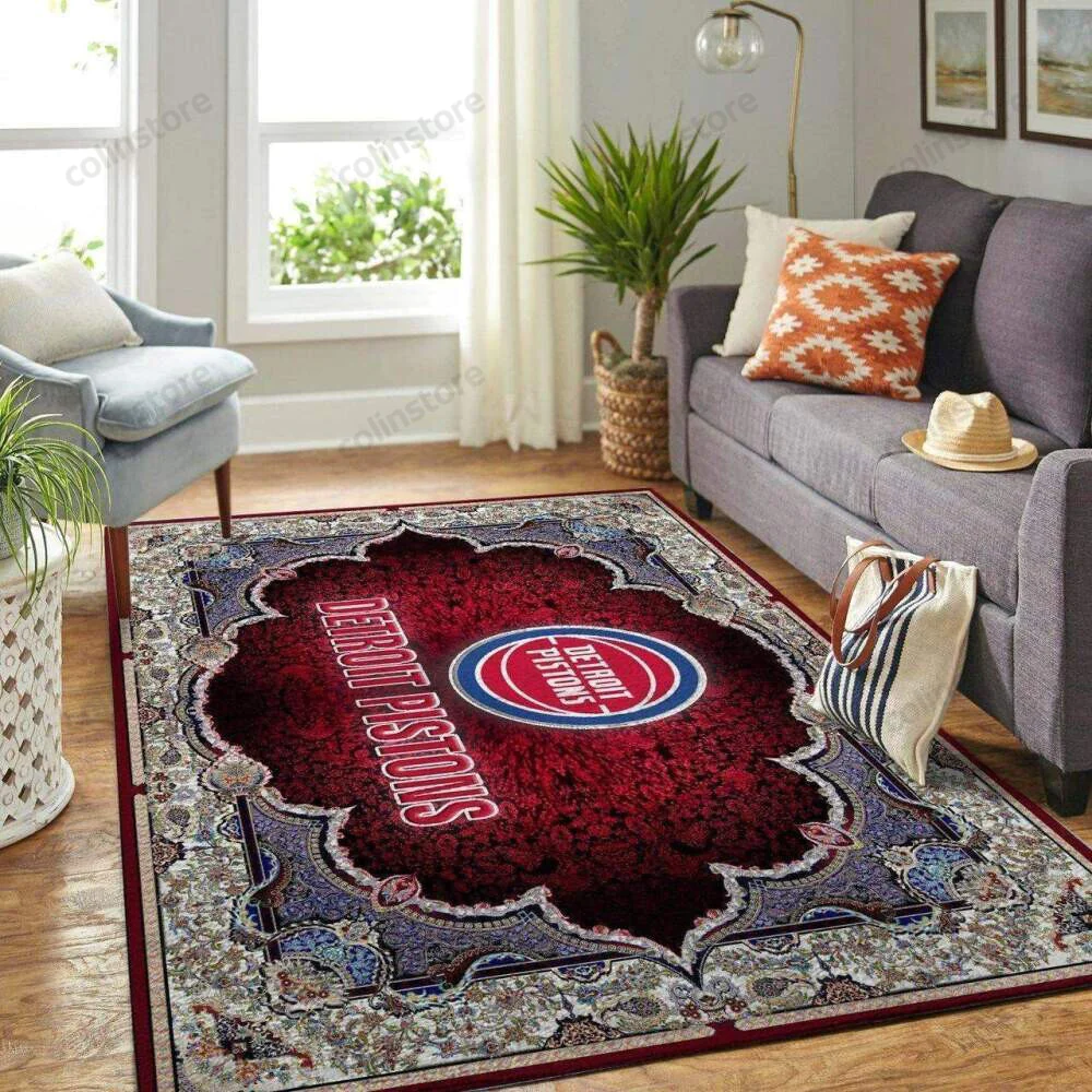 Detroit Pistons Rectangle Area Rug – Full Print Carpet For Living Room & Bedroom Home Decor