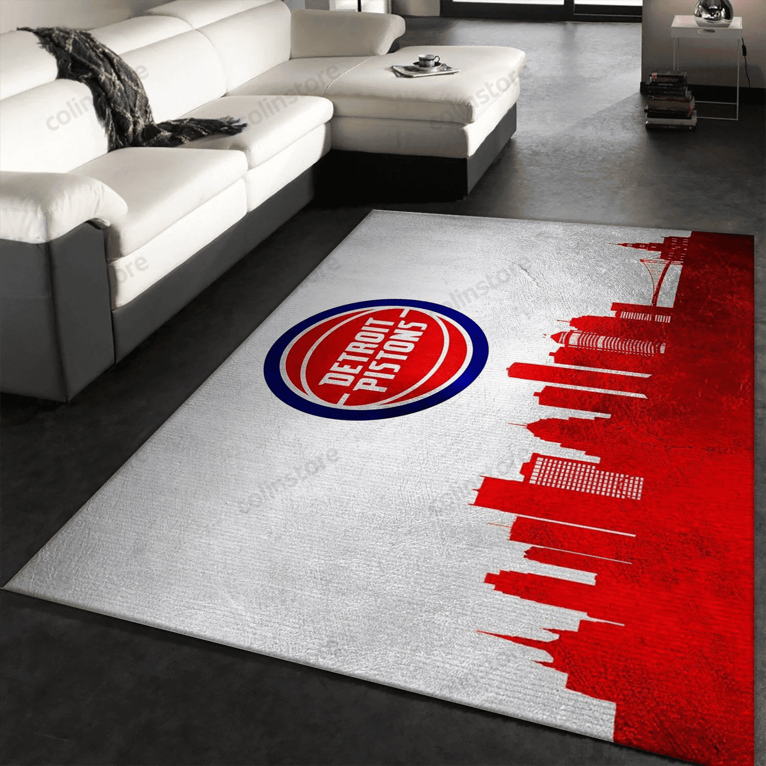 Detroit Pistons Skyline 3D Rectangle Area Rug – Full Print Carpet For Living Room & Bedroom Home Decor
