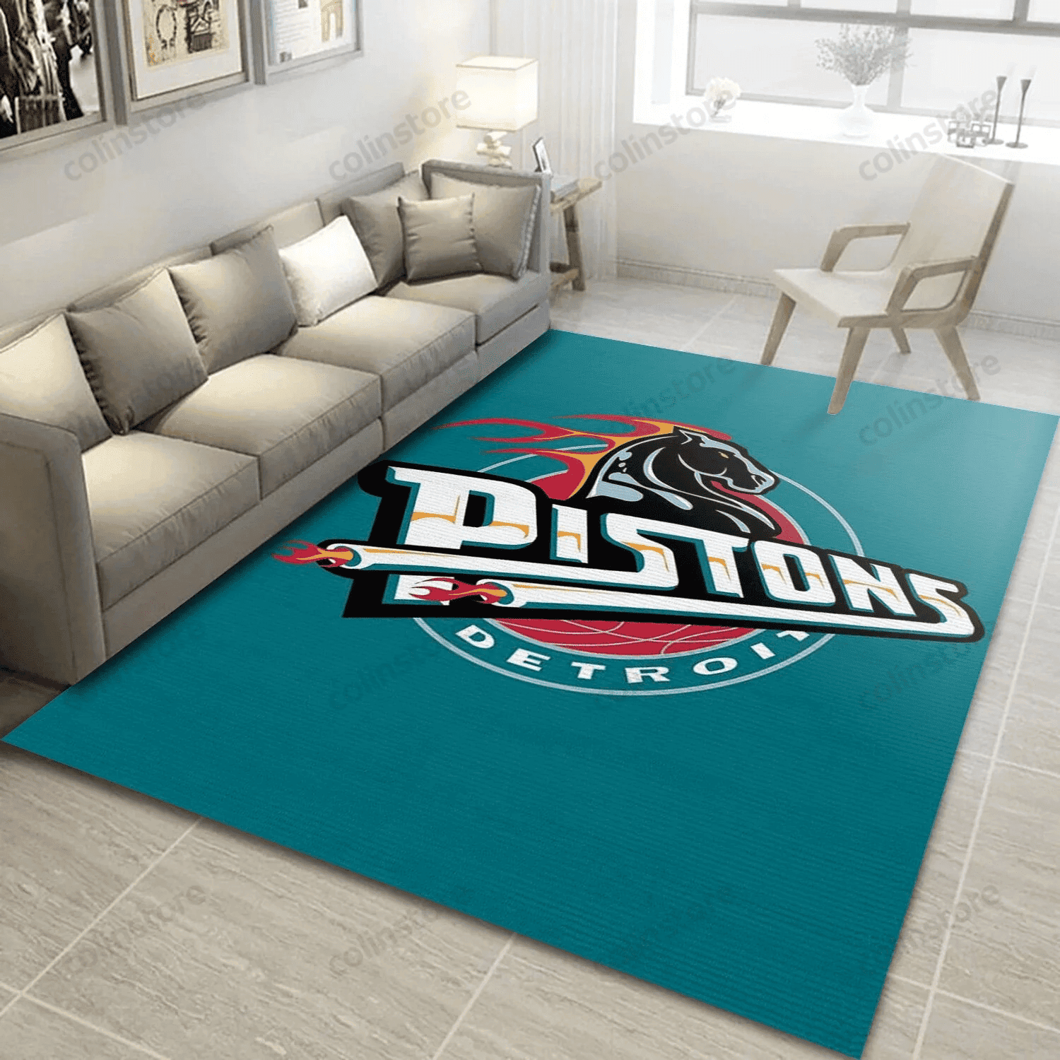 Detroit Pistons Team Logo 3D Rectangle Area Rug – Full Print Carpet For Living Room & Bedroom Home Decor