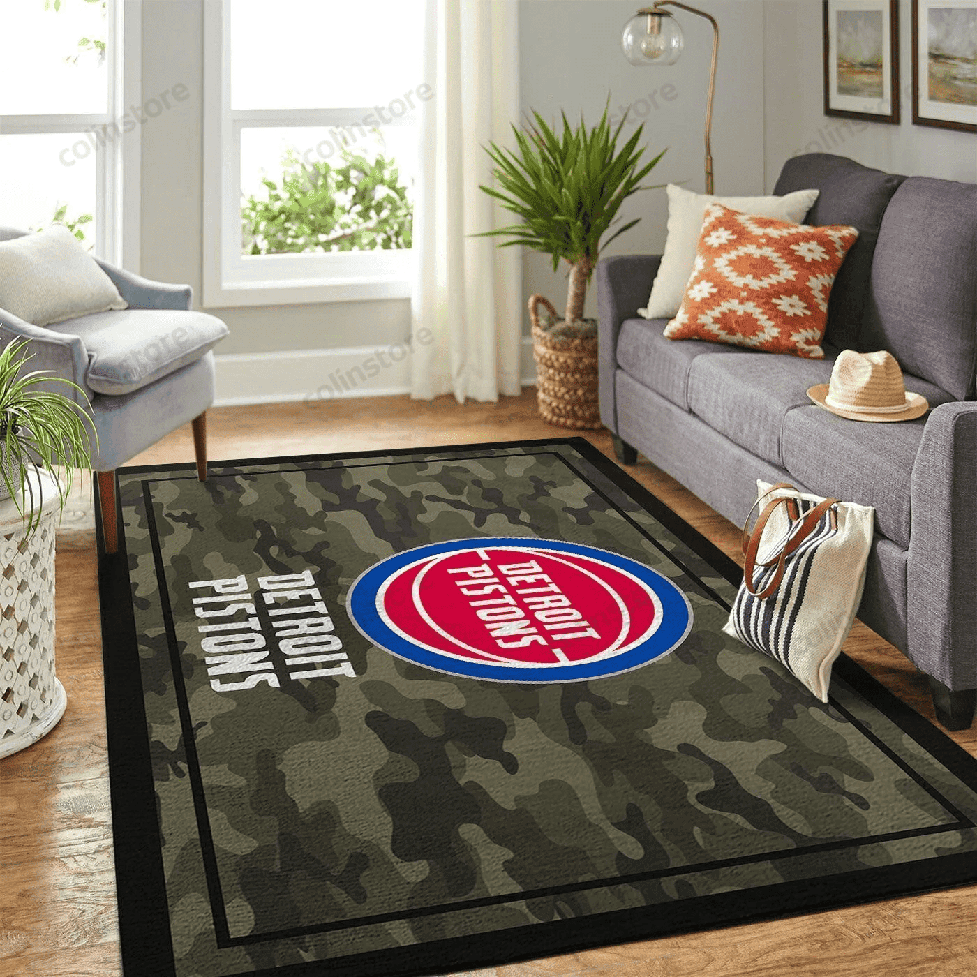 Detroit Pistons Team Logo Camouflage 3D Rectangle Area Rug – Full Print Carpet For Living Room & Bedroom Home Decor