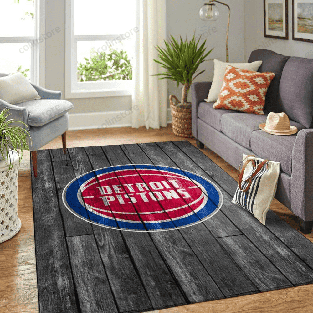 Detroit Pistons Team Logo Rectangle Area Rug – Full Print Carpet For Living Room & Bedroom Home Decor