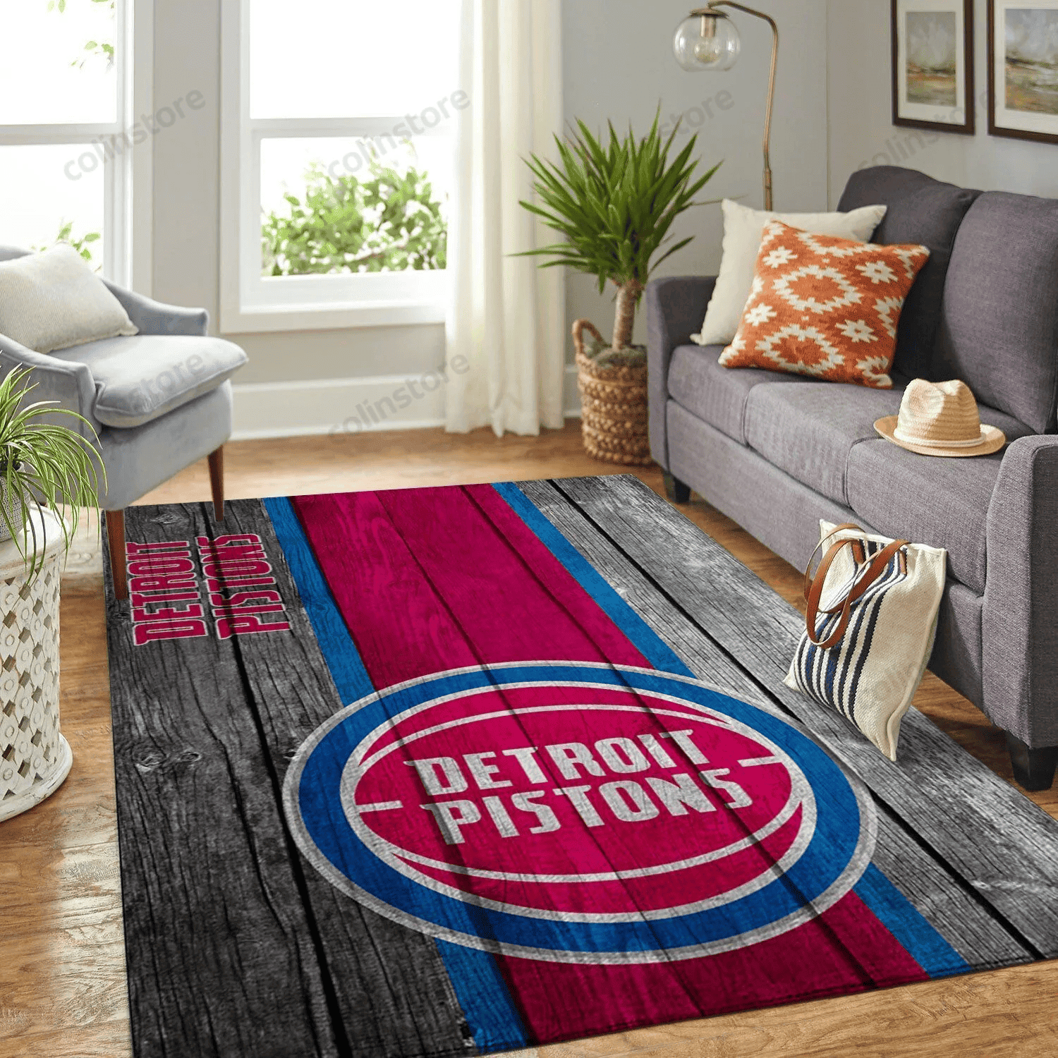 Detroit Pistons Team Logo Wooden 3D Rectangle Area Rug – Full Print Carpet For Living Room & Bedroom Home Decor
