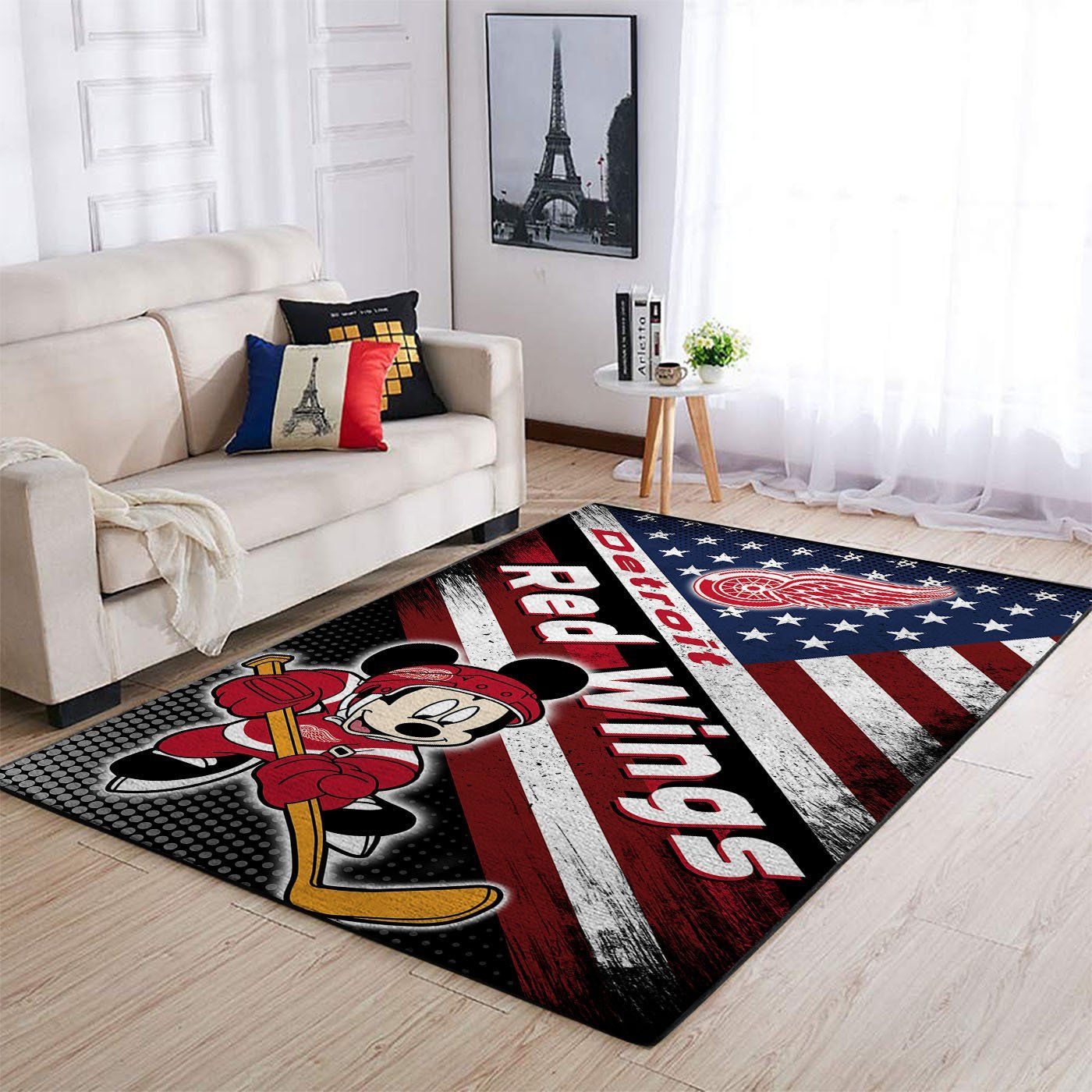 Detroit Red Wings Team Logo Mickey Us Rectangle Area Rug – Full Print Carpet For Living Room & Bedroom Home Decor