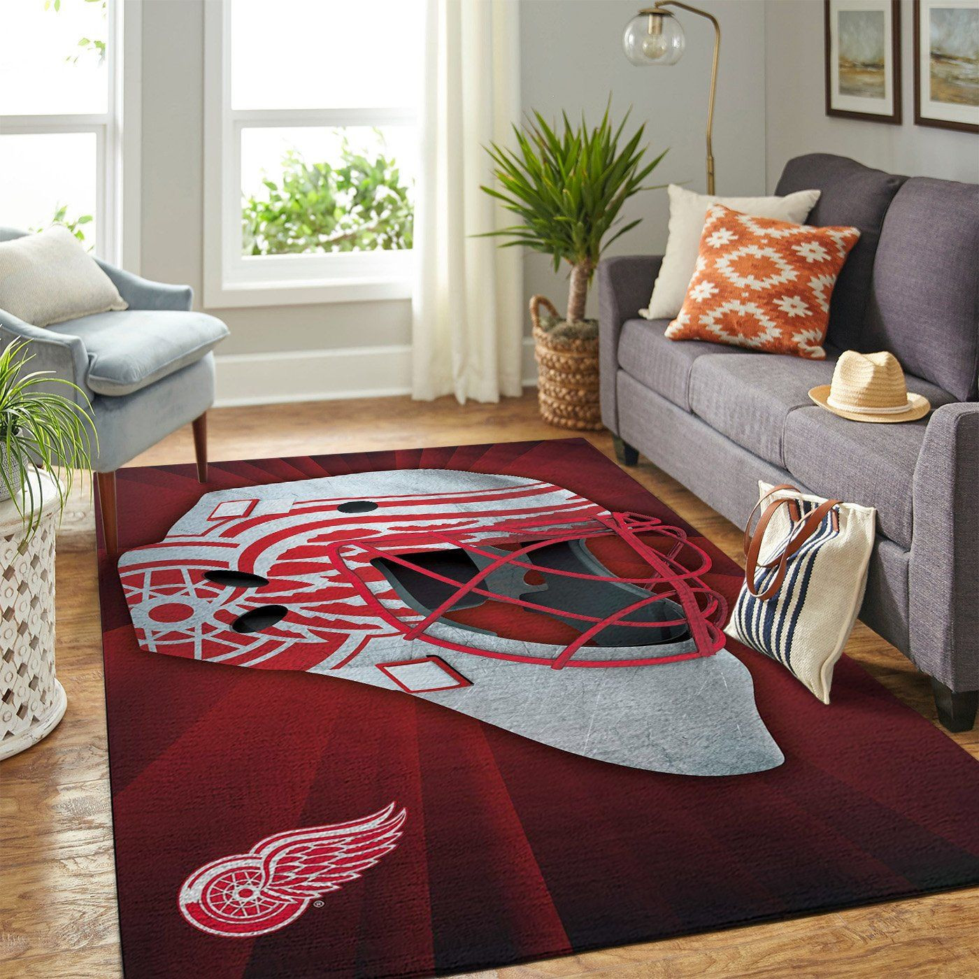 Detroit Red Wings Team Logo Rectangle Area Rug – Full Print Carpet For Living Room & Bedroom Home Decor