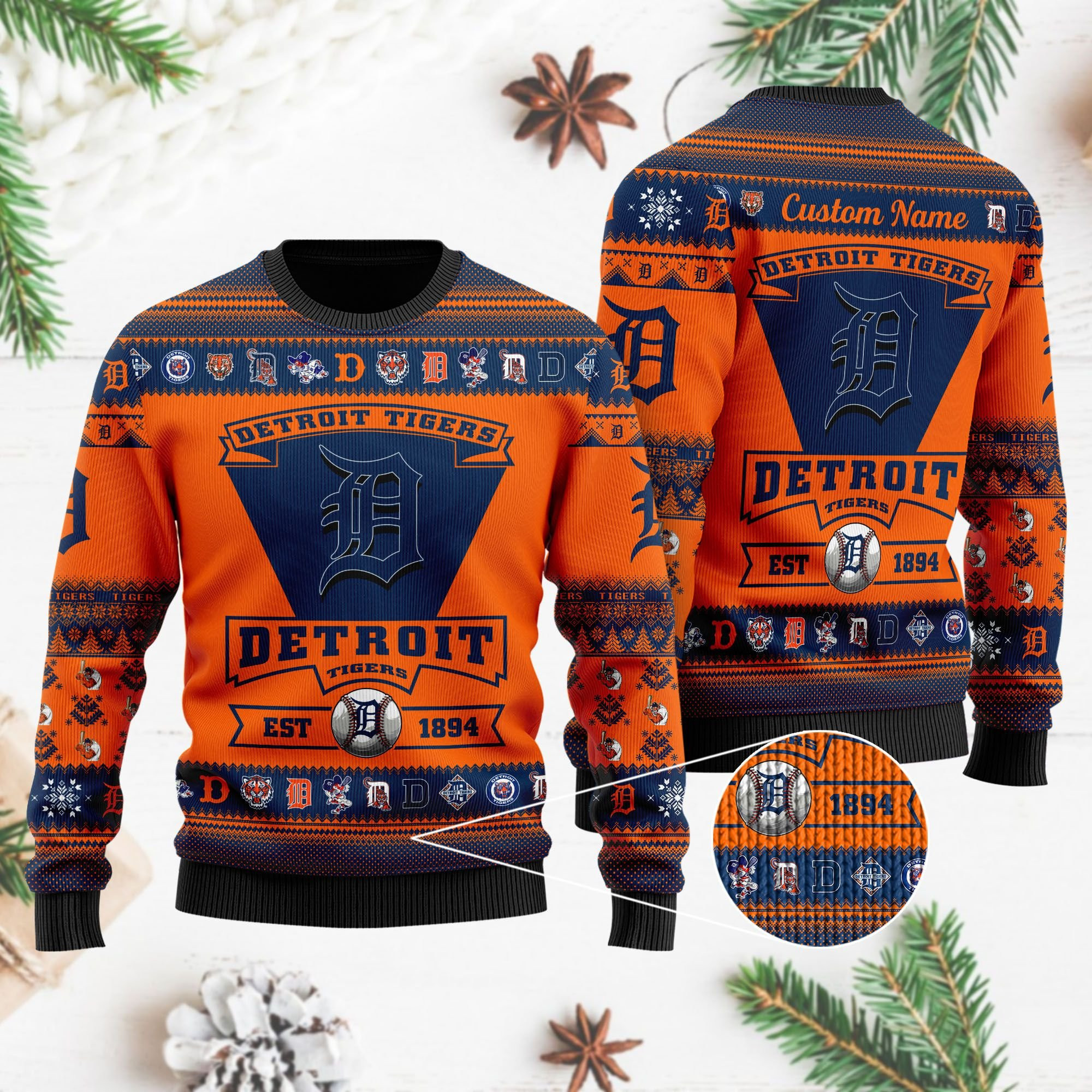 Detroit Tigers Football Team Logo Custom Name Personalized Ugly Christmas Sweater Perfect Holiday Gift - Image 4