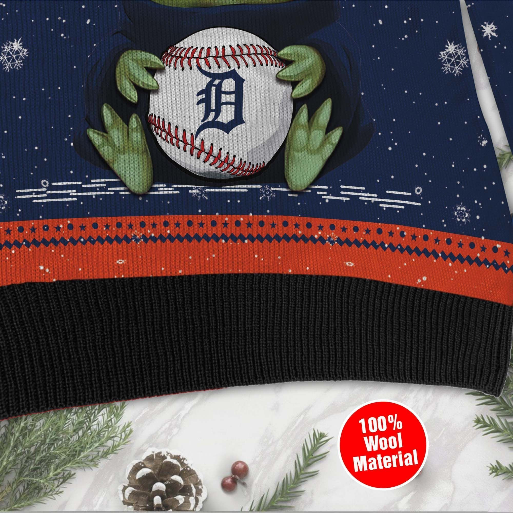 Detroit Tigers Grogu Baby Yoda Hug Logo Ugly Christmas Sweater, Perfect Holiday Gift - Image 4