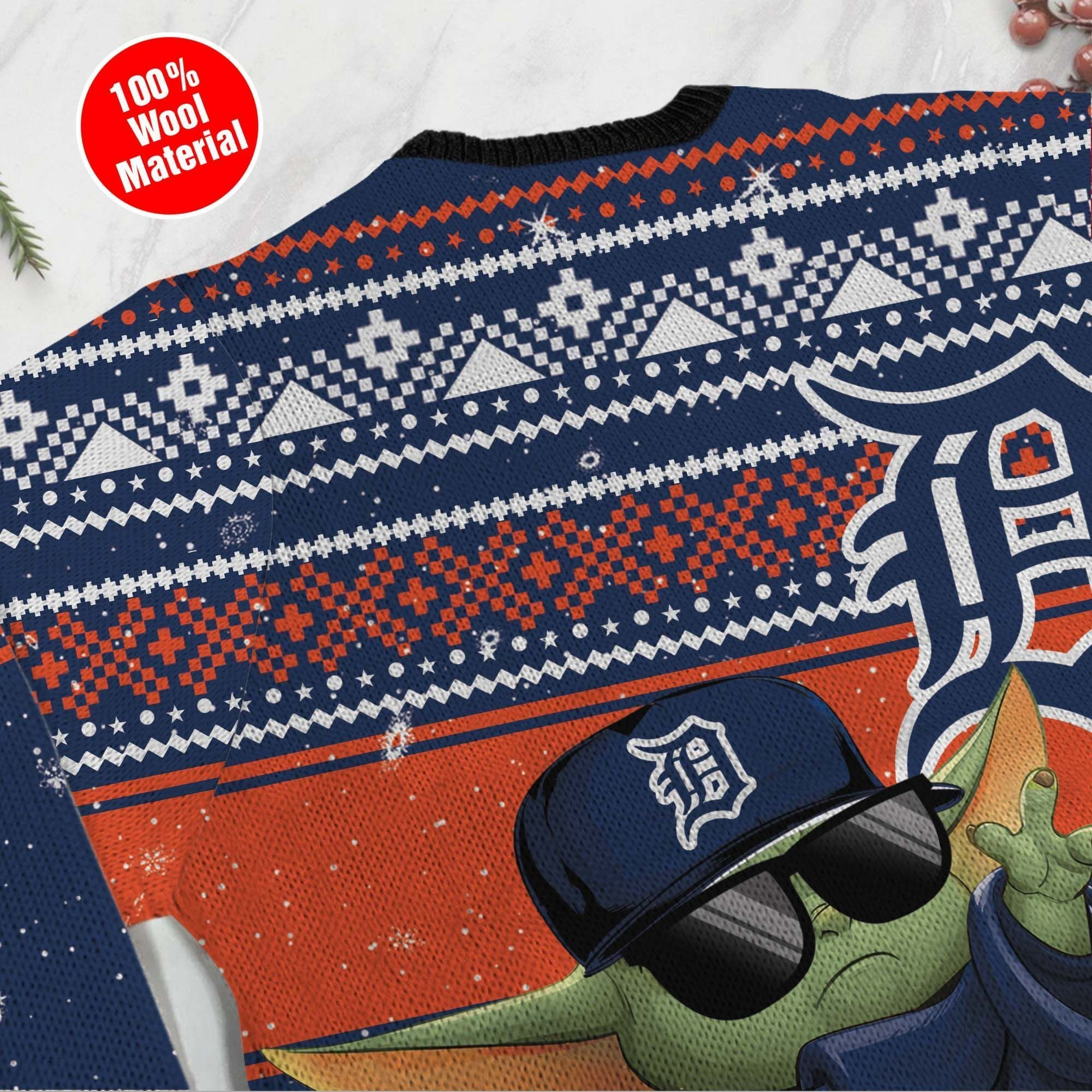 Detroit Tigers Grogu Baby Yoda Hug Logo Ugly Christmas Sweater, Perfect Holiday Gift - Image 5