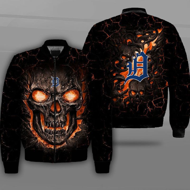 Detroit Tigers Lava Skull Bomber Jacket | MLB Team Jacket for Men & Women | Baseball Fan Gift